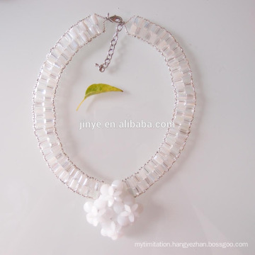 Fashion White Crystal Flower Statement Necklace